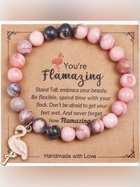 ❤️ Flamingo Lover Bracelet Jewelry Pink Stone Beaded Charm Bracelet Gift